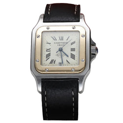 CARTIER "Santos" Watch in yellow gold, stainless steel, and leather