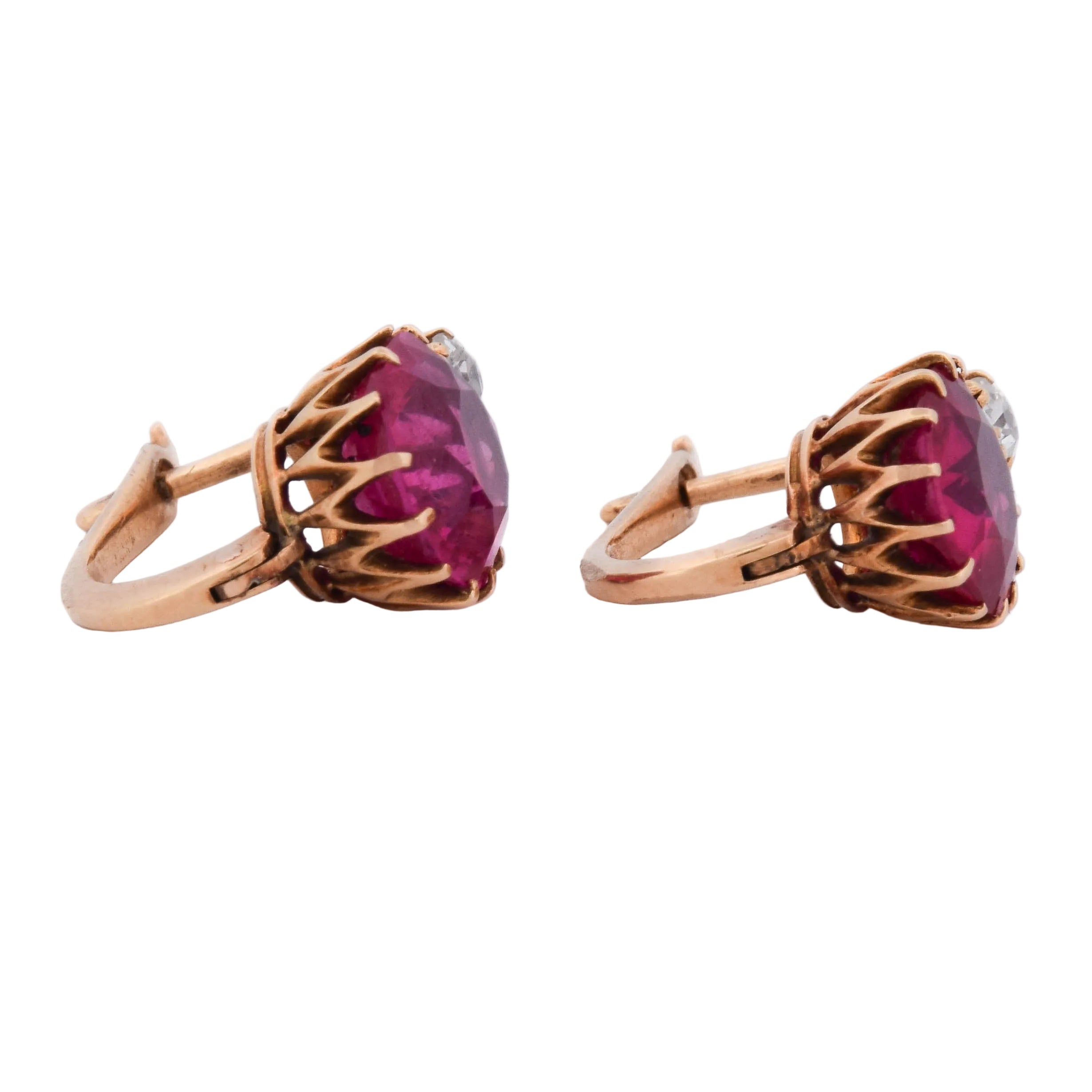 Yellow Gold Lever-back Earrings with Rubies and Diamonds