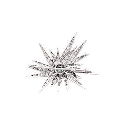 Broche "Étoile", or blanc, platine, émeraudes et diamants.