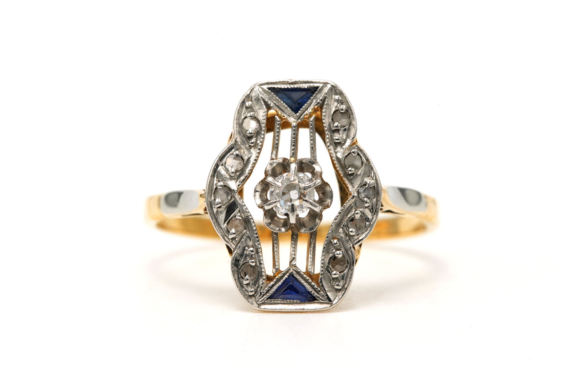 Bague en or blanc, or jaune, saphirs et diamants