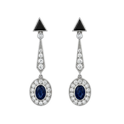 Boucles d'oreilles Pendantes en platine, onyx, saphirs et diamants