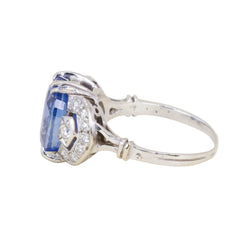 Platinum, sapphire, and diamond ring