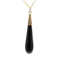 Yellow Gold Necklace with Onyx and Diamond Pendant