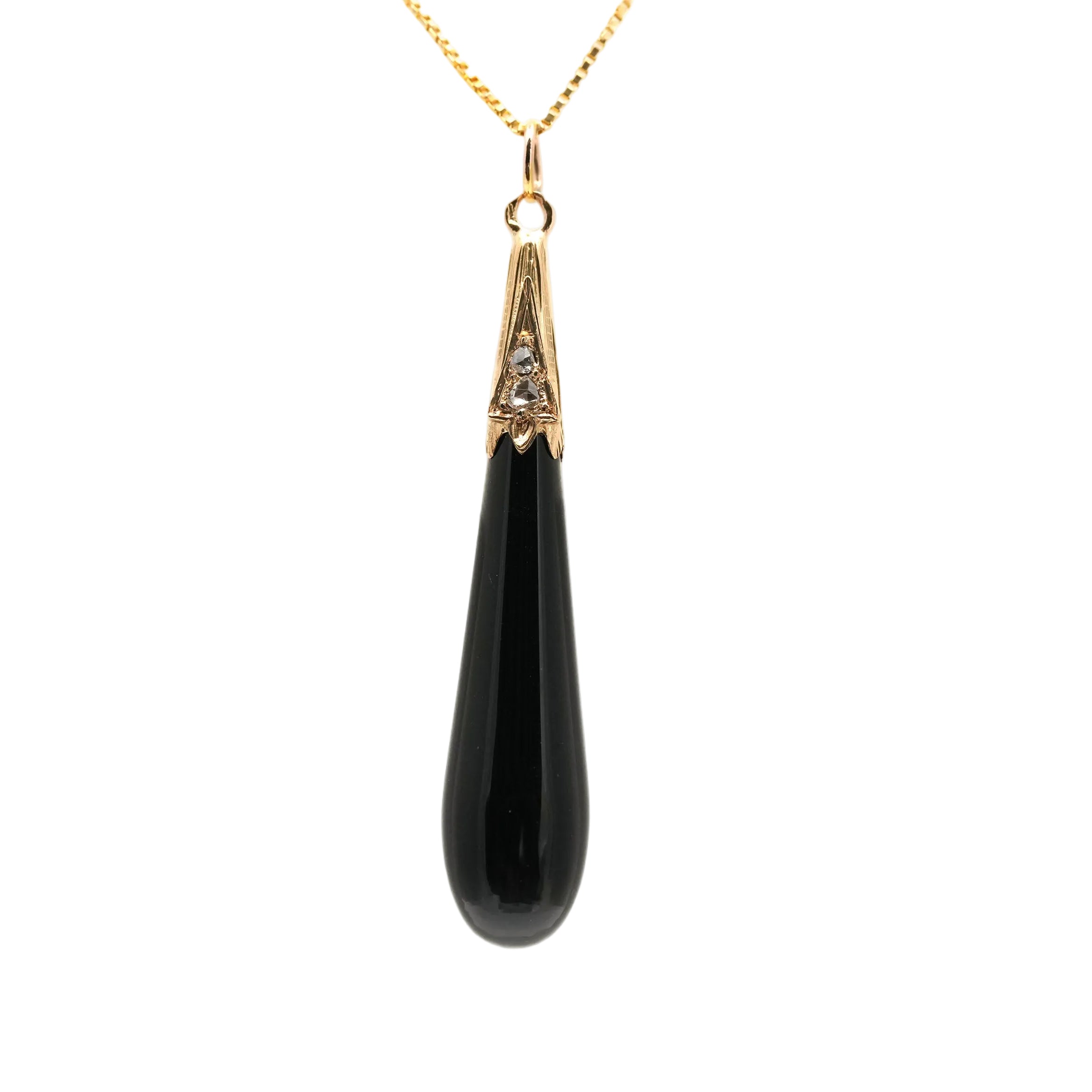 Yellow Gold Necklace with Onyx and Diamond Pendant
