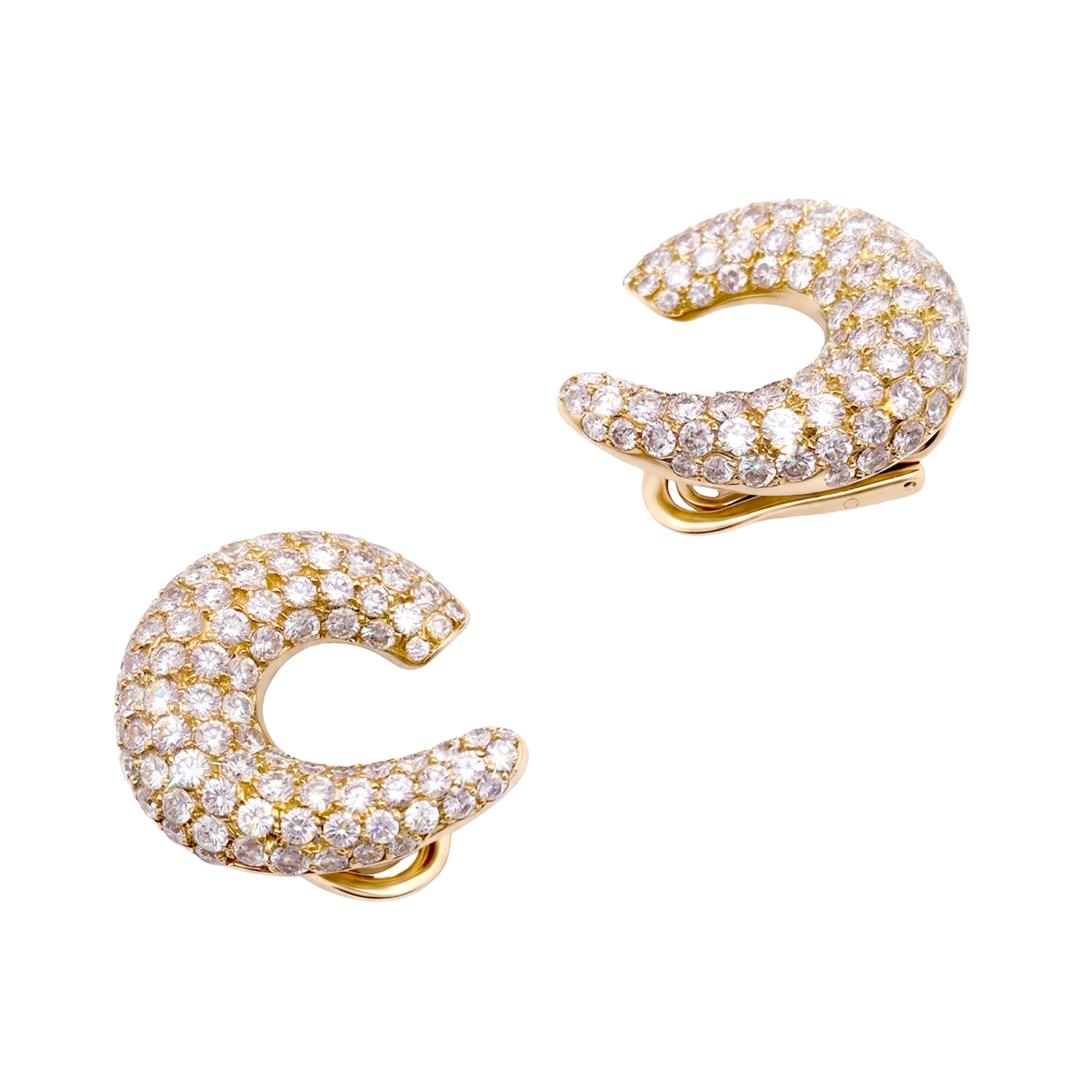 Boucles d'oreilles créoles en or jaune et diamants.