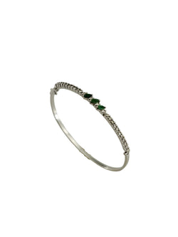 White Gold Bangle Bracelet with Emeralds and Diamonds