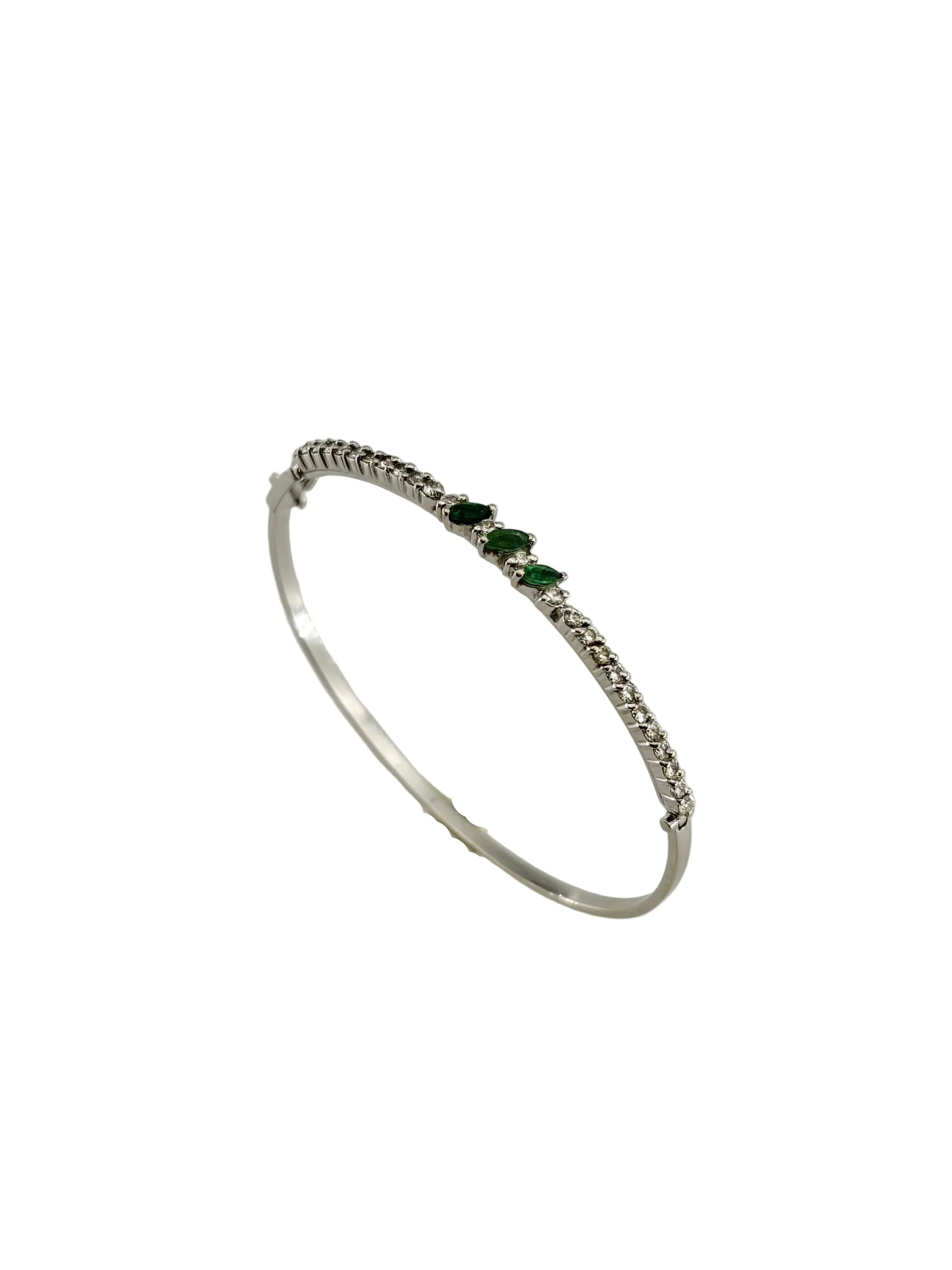 White Gold Bangle Bracelet with Emeralds and Diamonds