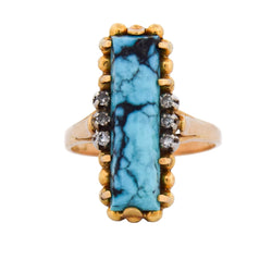 Bague Cocktail en or jaune, turquoise et diamants