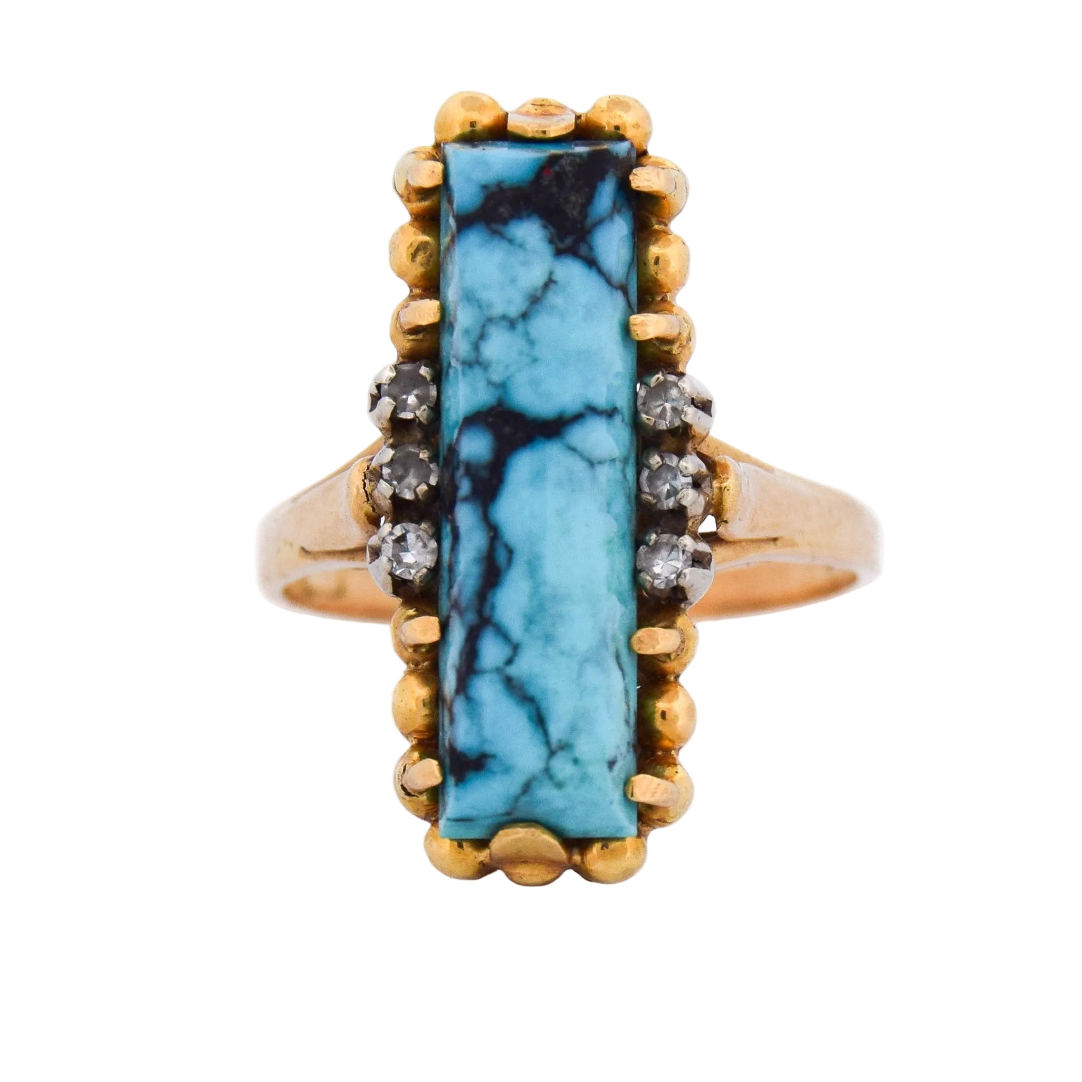 Bague Cocktail en or jaune, turquoise et diamants