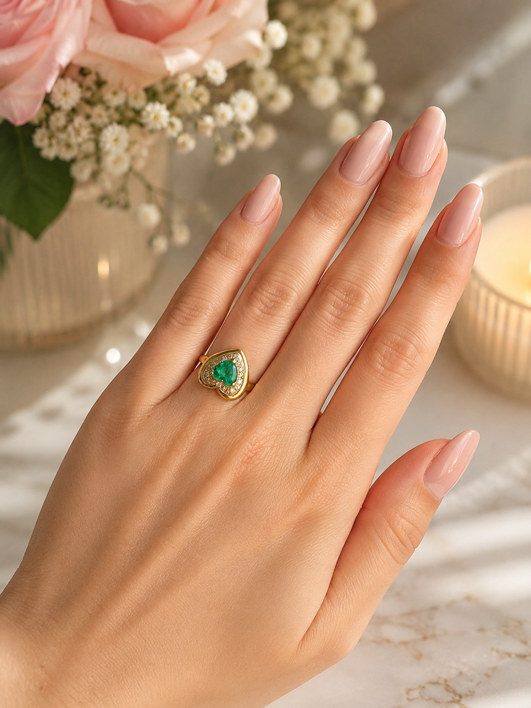 "Entourage" Ring in Yellow Gold, Emerald, and Diamonds