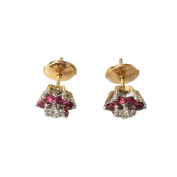 Earrings in White Gold, Yellow Gold, Rubies, and Diamonds