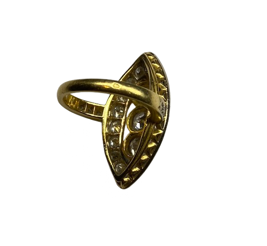 18K Yellow gold Marquise Ring with Diamonds (Size 52)
