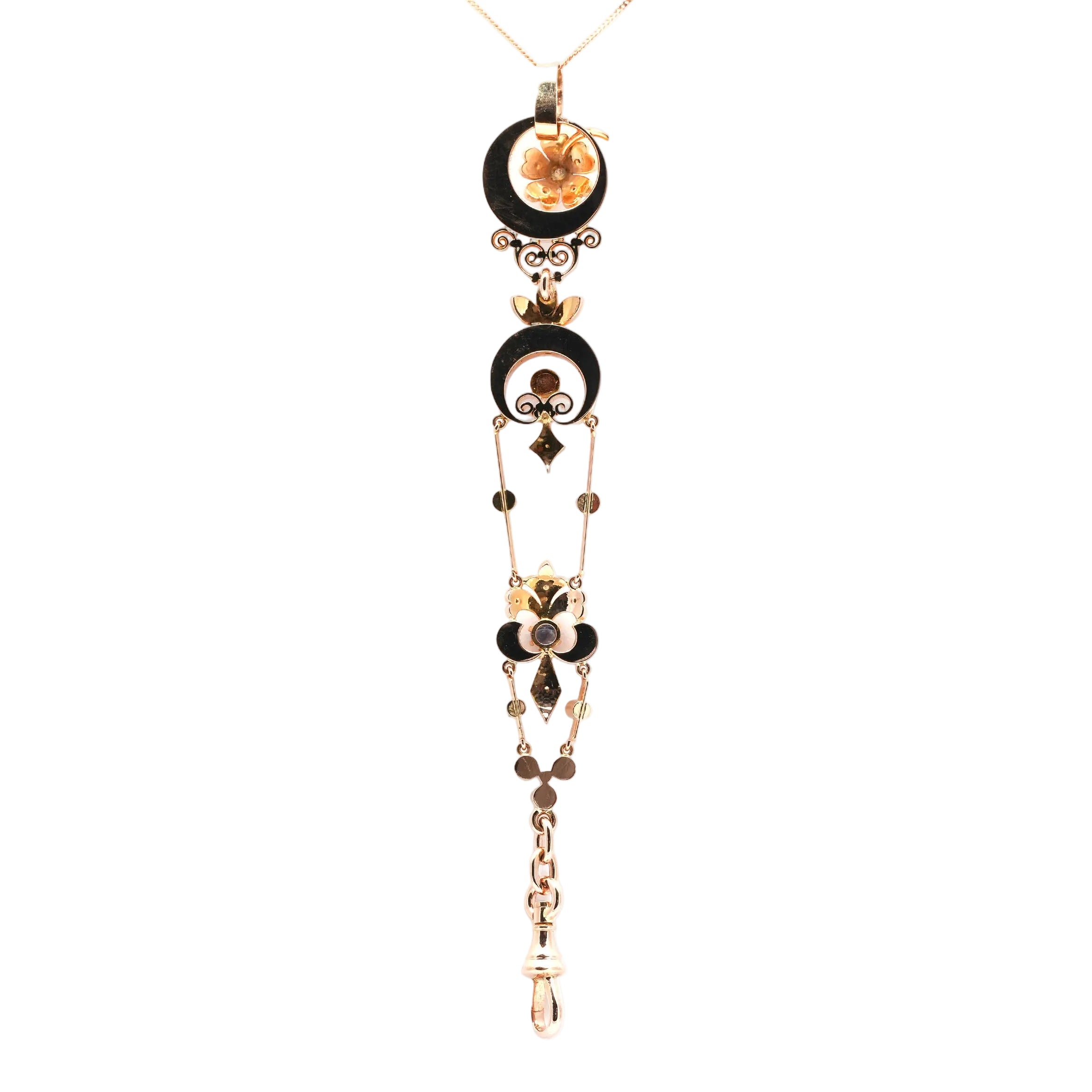 Yellow gold pendant with pearls and sapphires
