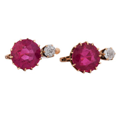 Yellow Gold Lever-back Earrings with Rubies and Diamonds