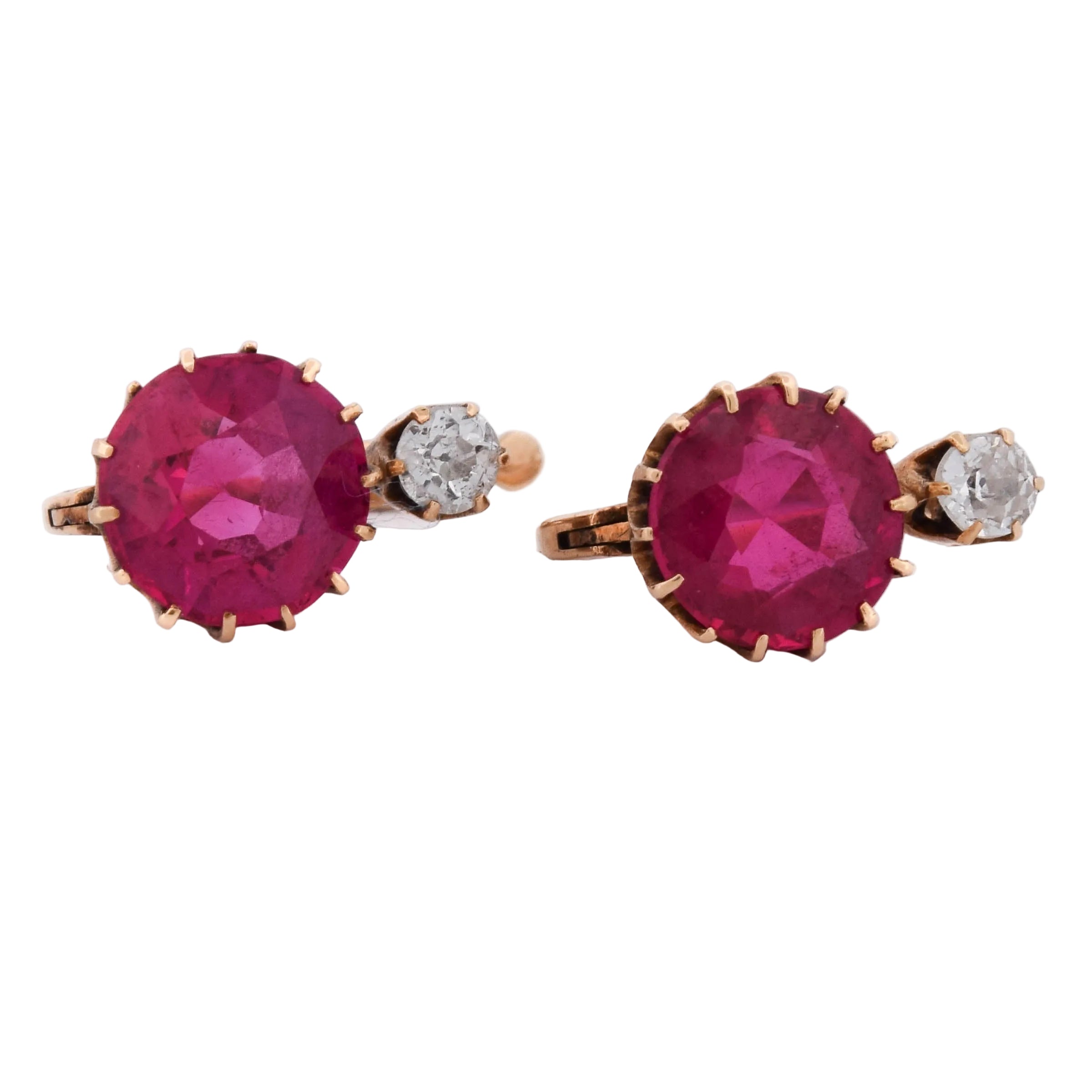 Yellow Gold Lever-back Earrings with Rubies and Diamonds