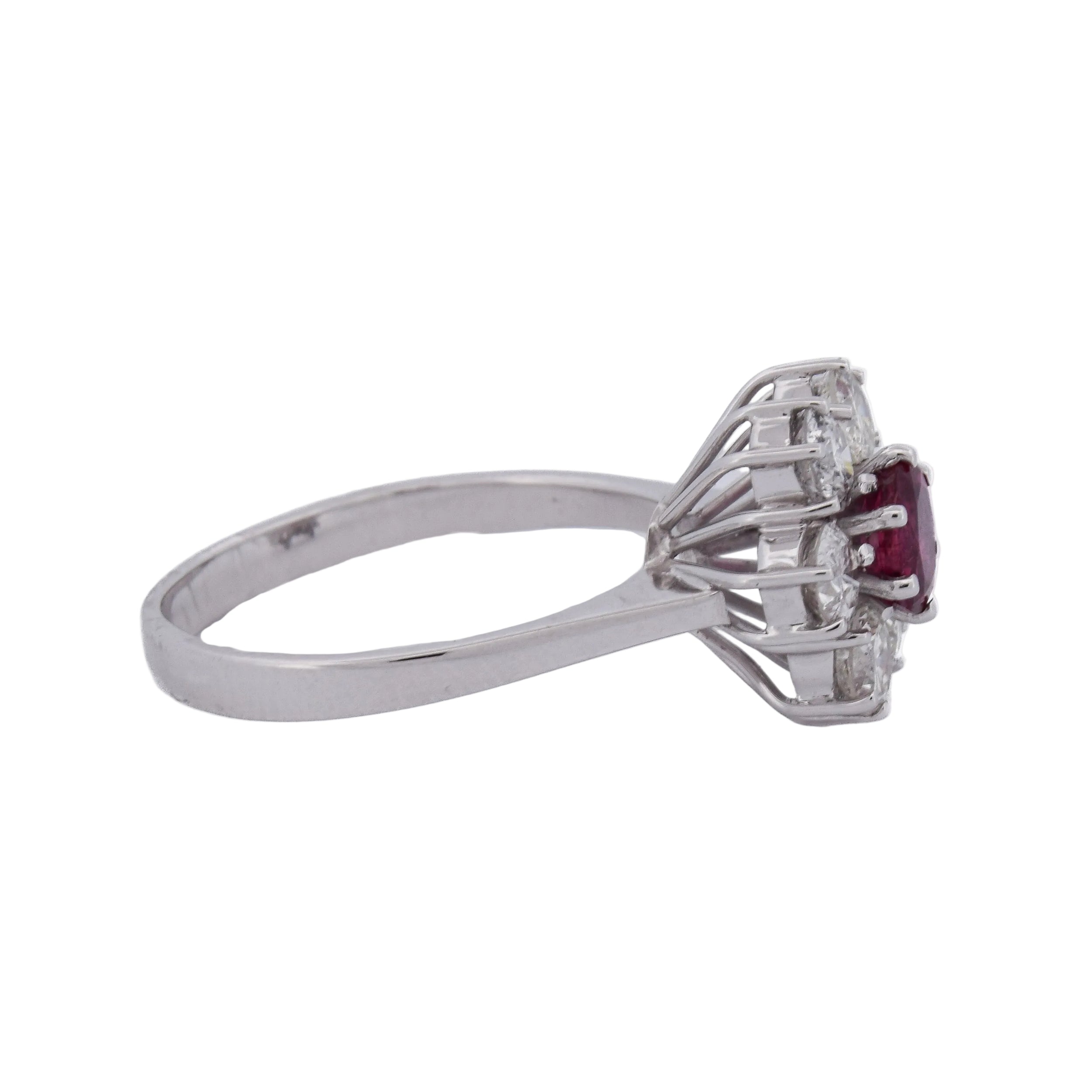 Marguerite Ring in White Gold, Rubies, and Diamonds