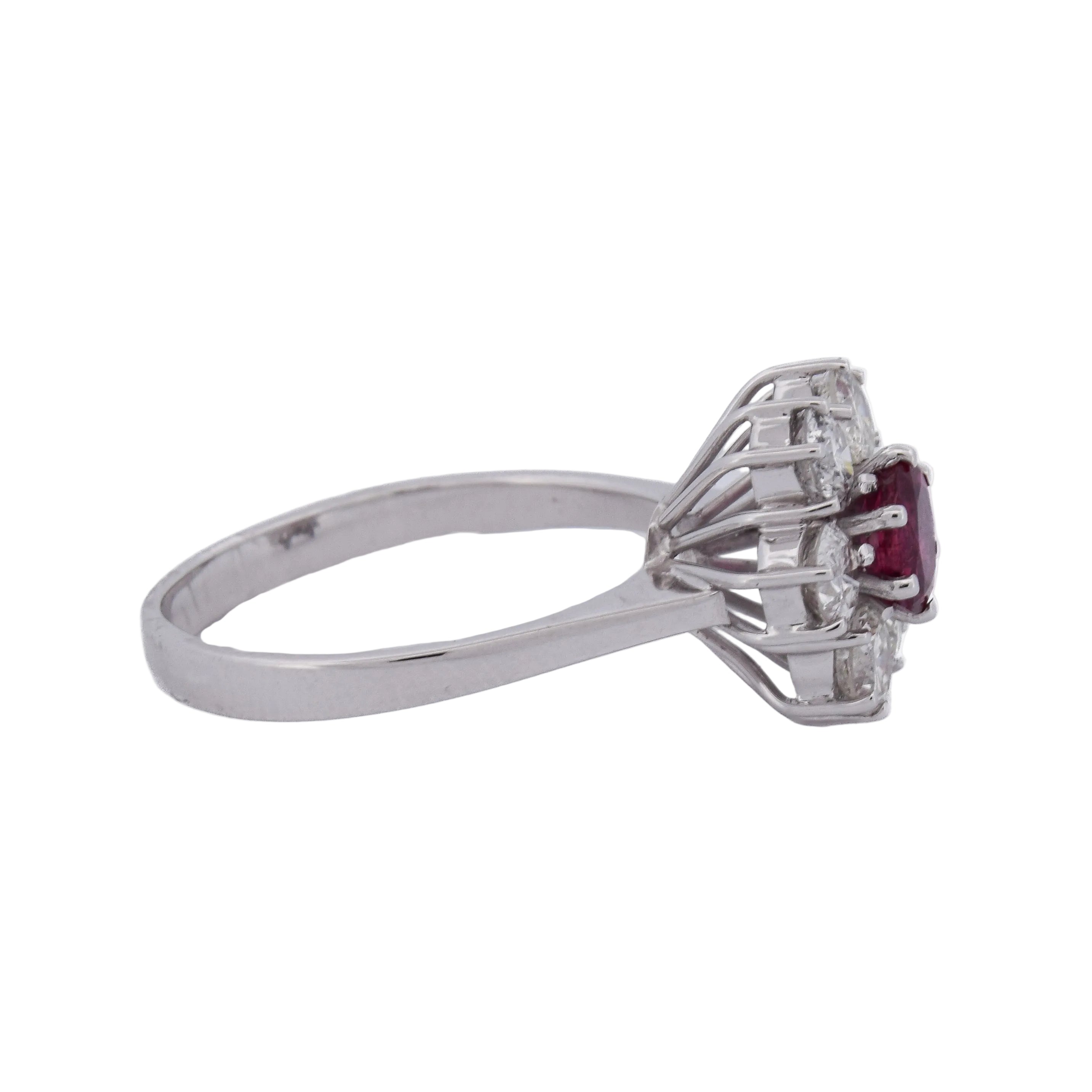 Marguerite Ring in White Gold, Rubies, and Diamonds