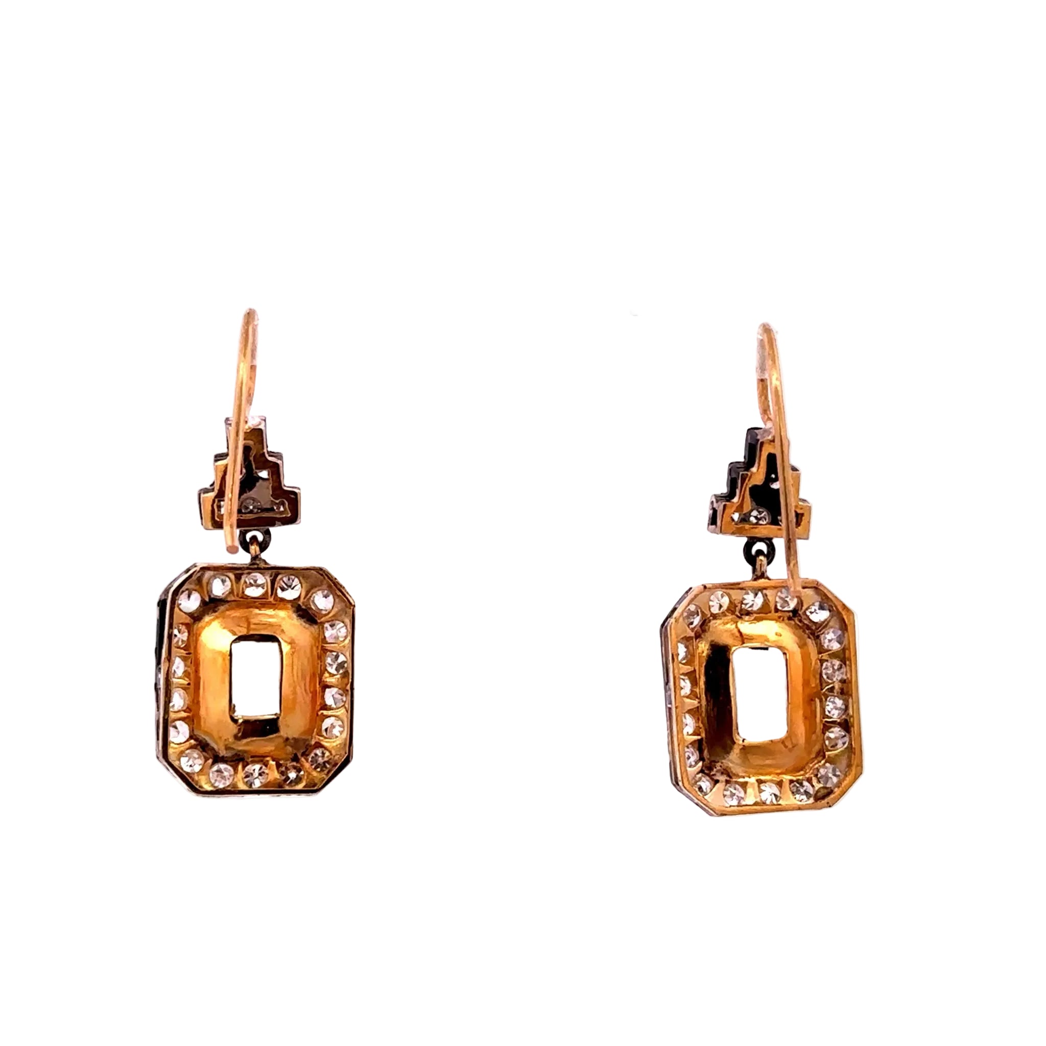 Drop Earrings in Yellow Gold, Silver, Aquamarines, and Diamonds