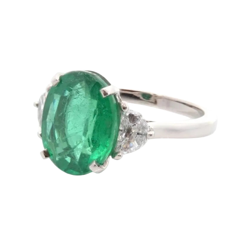Trilogy Ring in Platinum, Emerald, and Diamonds