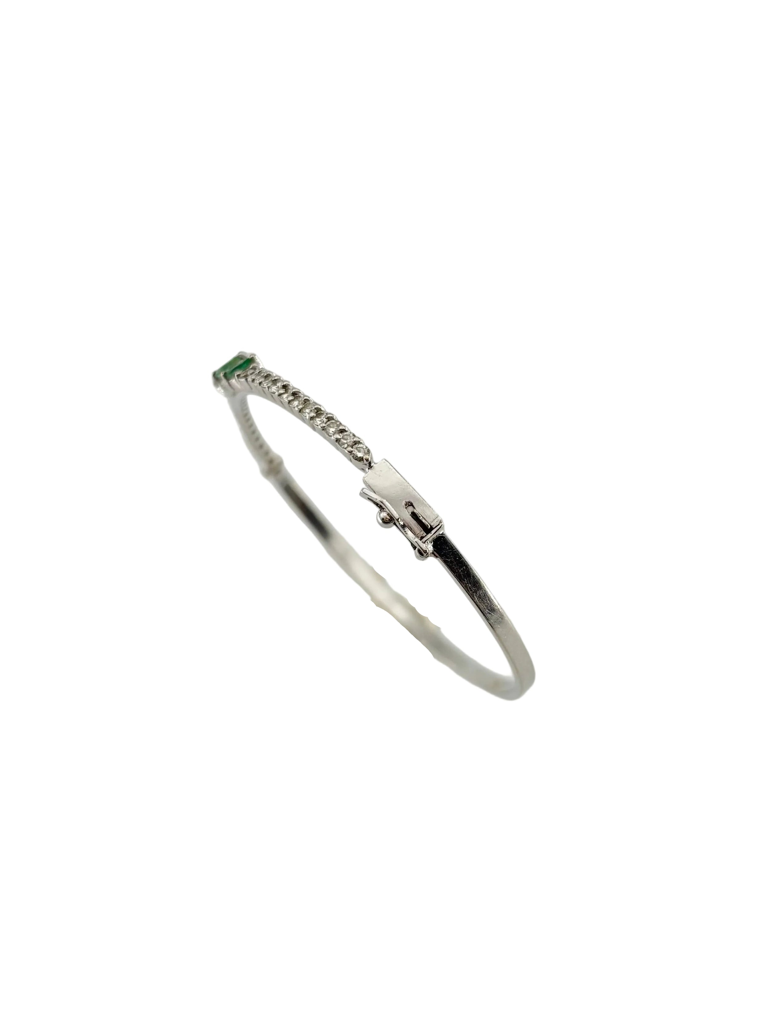 White Gold Bangle Bracelet with Emeralds and Diamonds