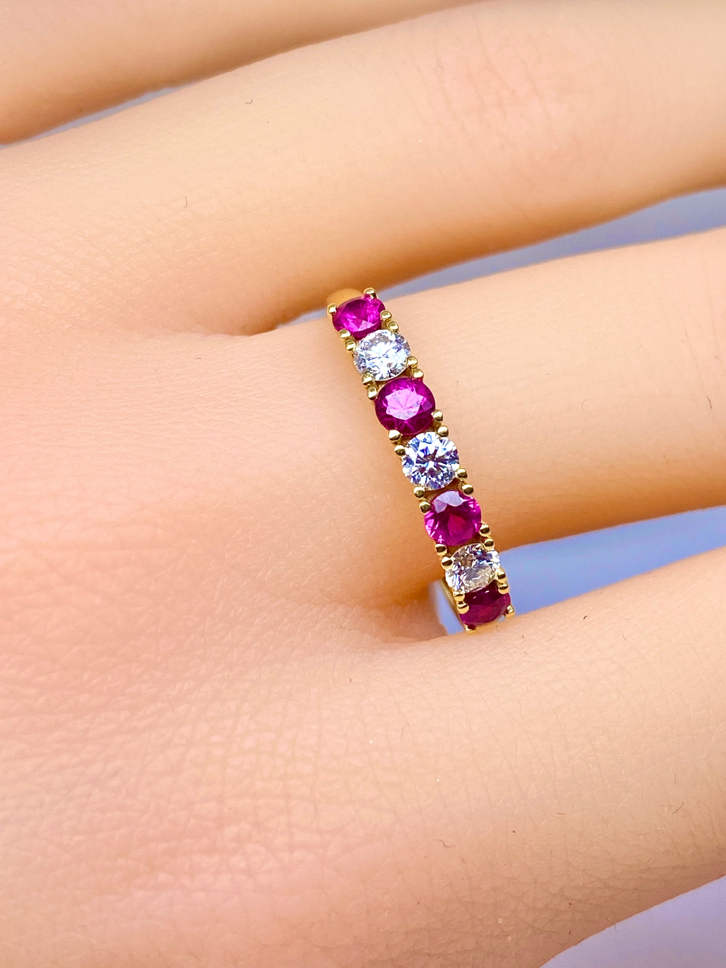 Yellow Gold Wedding Band with Rubies and Diamonds