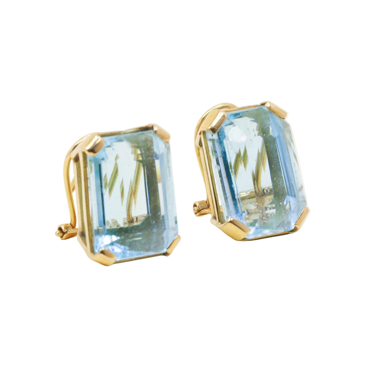 Yellow Gold and Aquamarine Clip-On Earrings