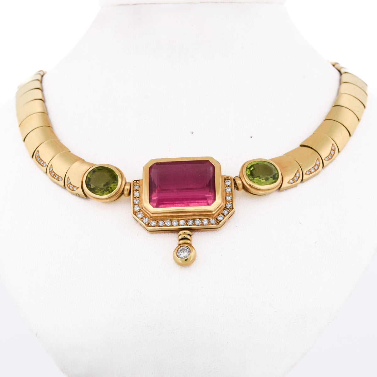 MANCADORI necklace in yellow gold, Tourmaline, Peridot, and Diamonds