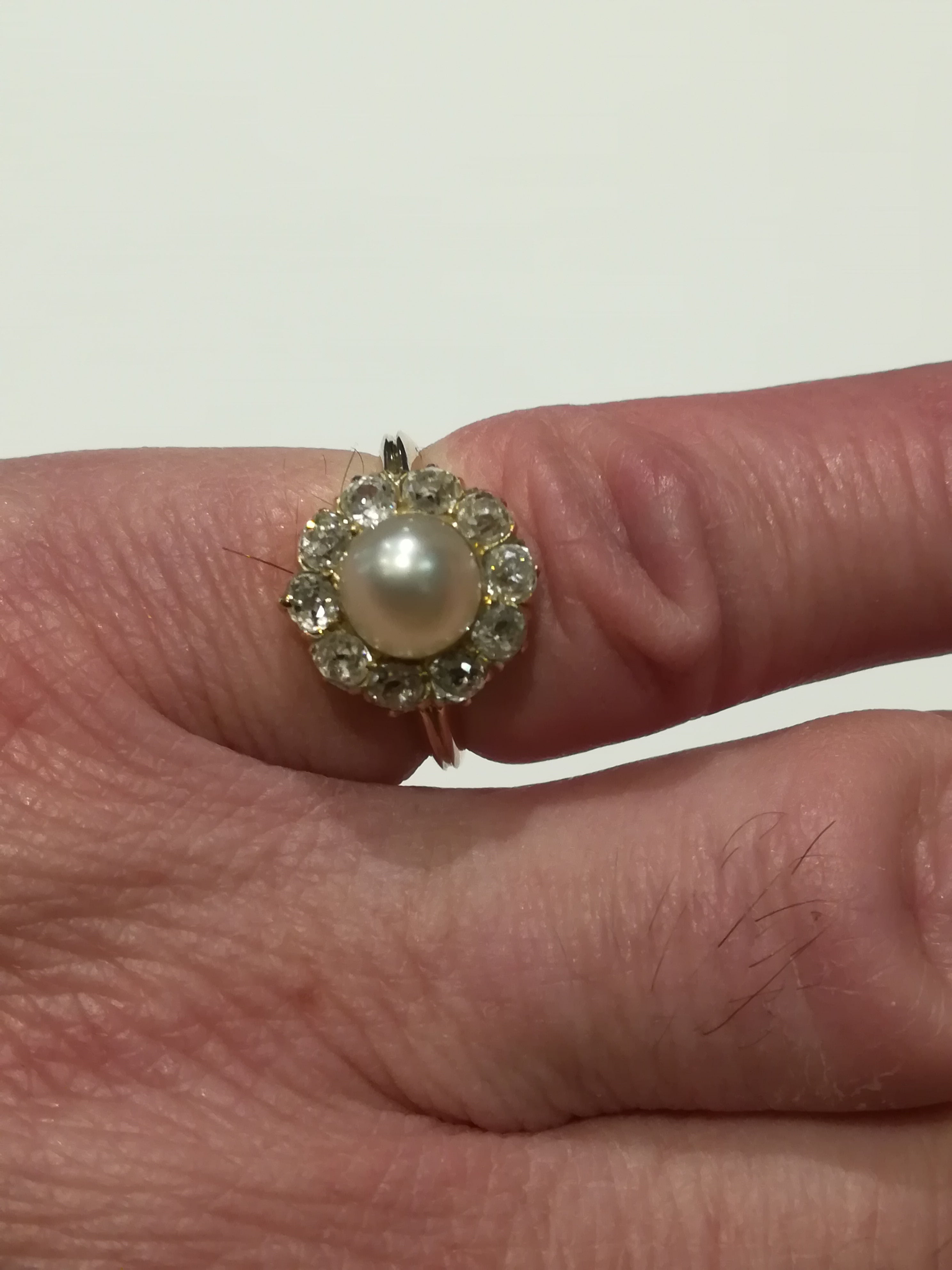 Ring Antique in rose gold, Fine Pearl and diamonds