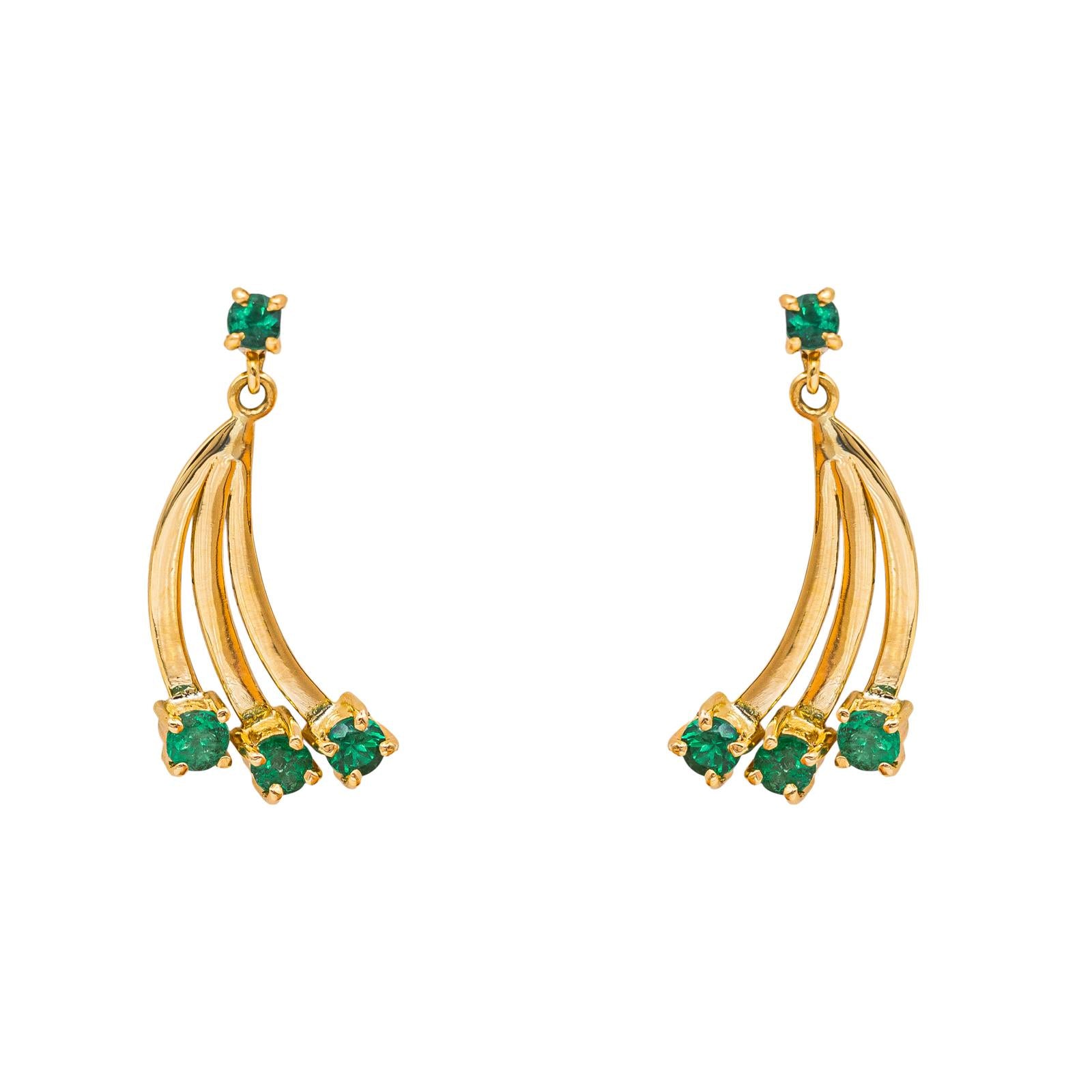 Boucles d'oreilles  Or jaune  Emeraude 