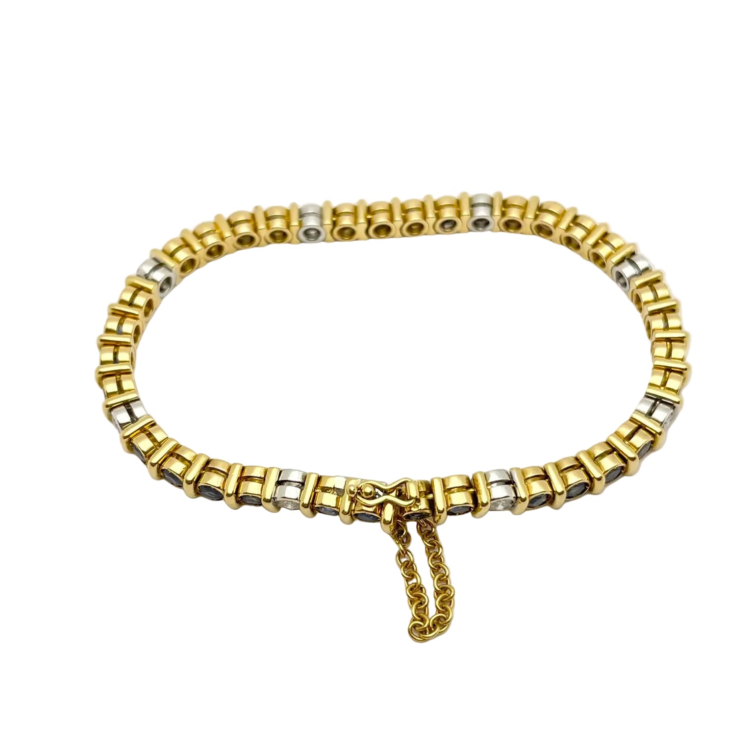 "Ligne" Bracelet in White Gold, Yellow Gold, Sapphires, and Diamonds