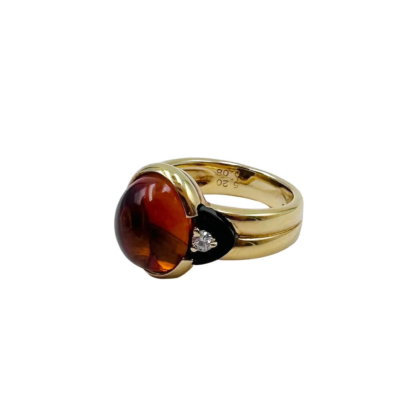 Solitaire Ring in yellow gold, citrine, onyx and diamonds