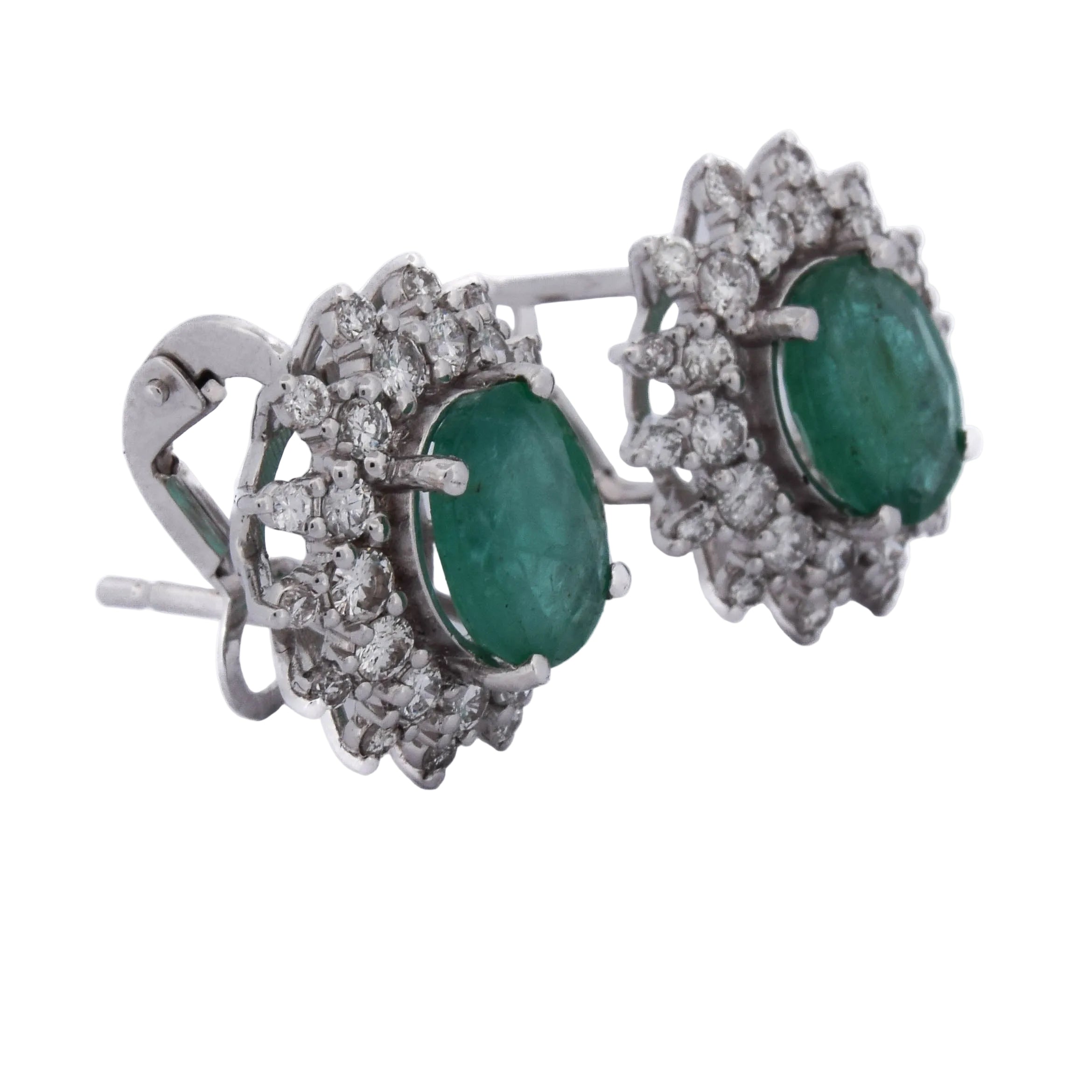 White Gold Clip-On Earrings with Emeralds and Diamonds