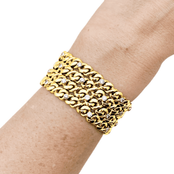 Bracelet ruban 4 rangs, or jaune, platine et diamants.
