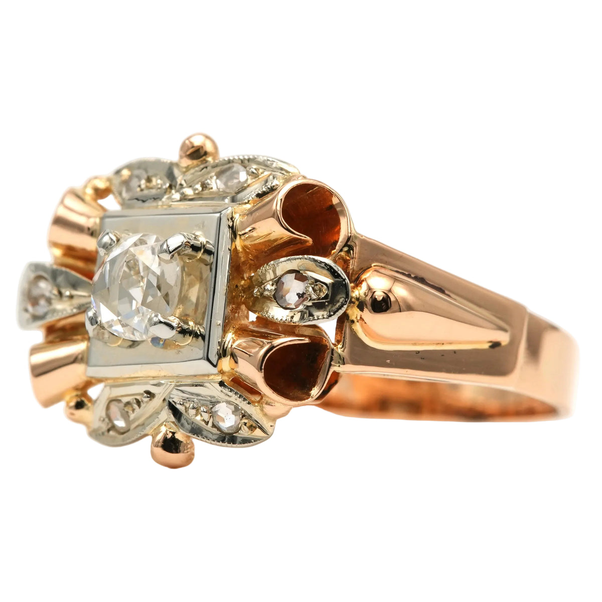 Tank Ring in White Gold, Yellow Gold, and Diamonds