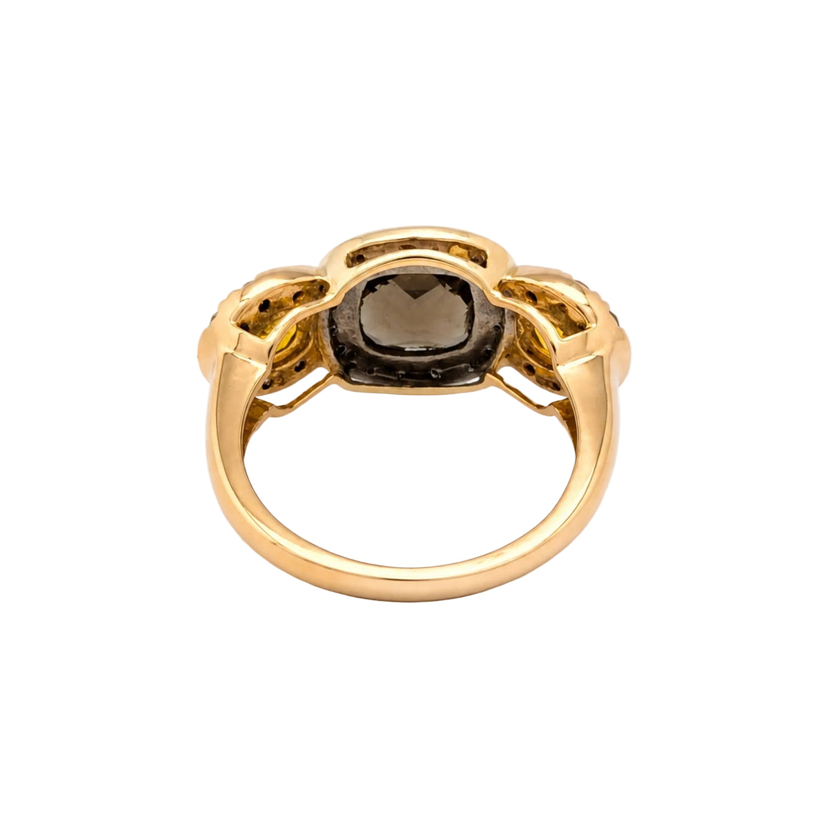 Trilogy Ring in white gold, rose gold, quartz, citrines, and diamonds