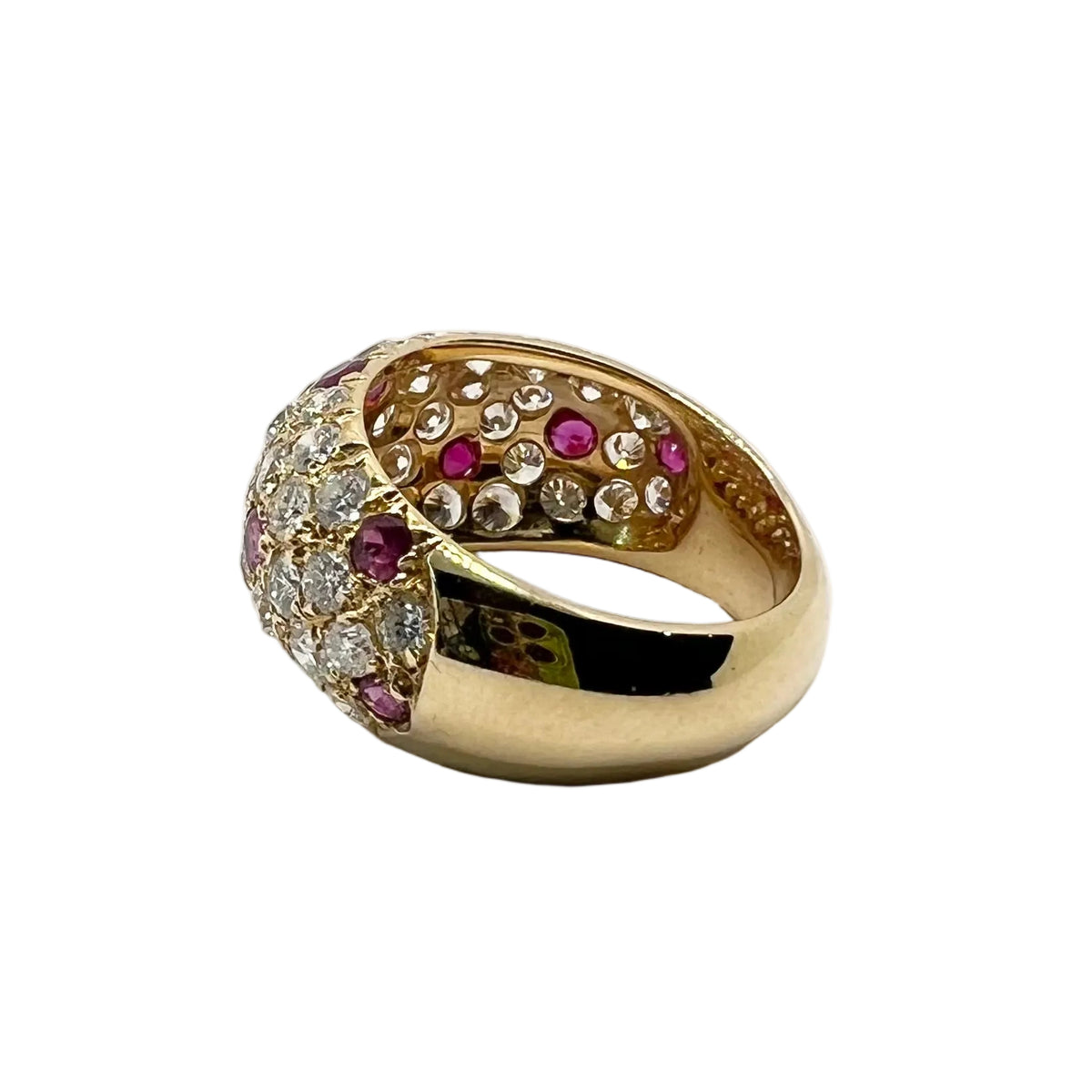 Yellow Gold, Ruby, and Diamond Bangle Ring