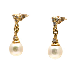 Yellow Gold Drop Earrings with Pearls and Diamonds