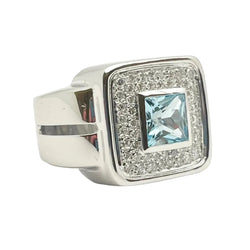 White Gold Signet Ring with Topaz and Diamonds