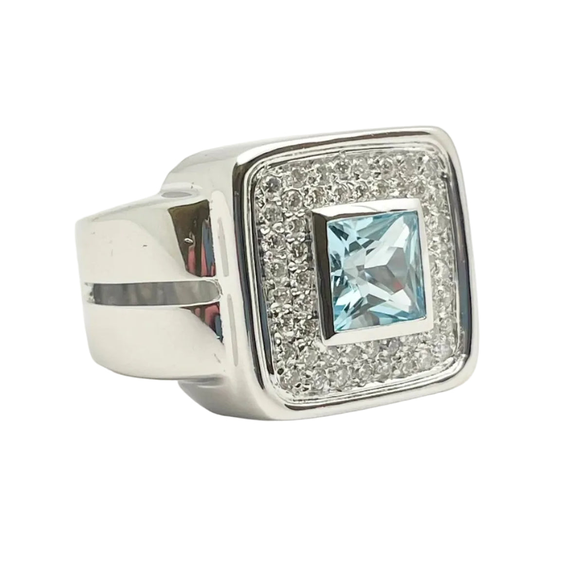 White Gold Signet Ring with Topaz and Diamonds