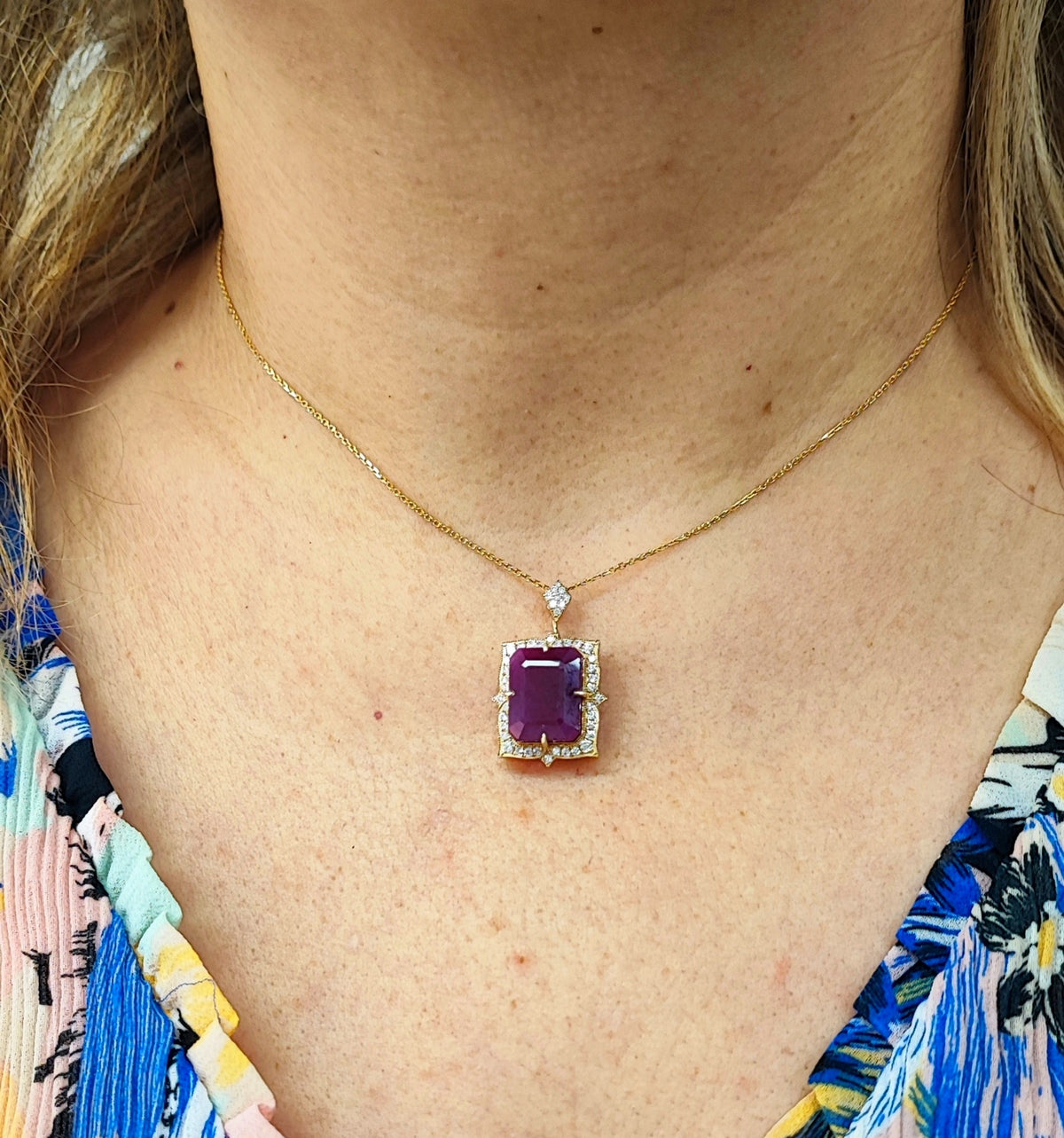 Yellow gold, Ruby, and Diamond pendant
