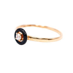 Bague Solitaire en or jaune, émail et diamant