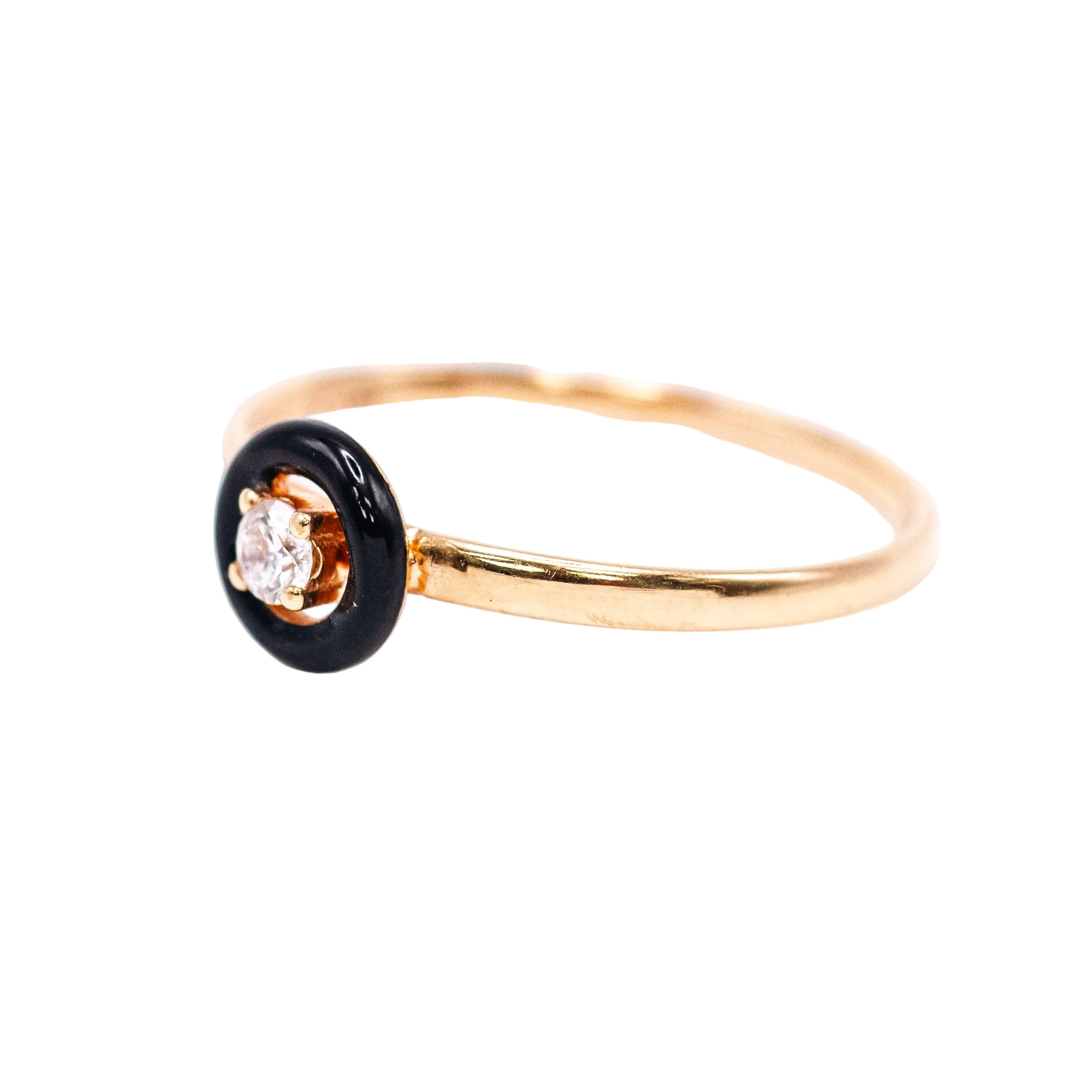 Bague Solitaire en or jaune, émail et diamant