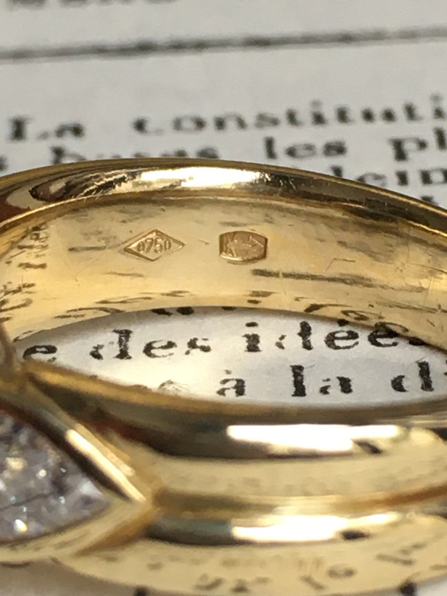 Trilogy ring in yellow gold, sapphire and diamonds