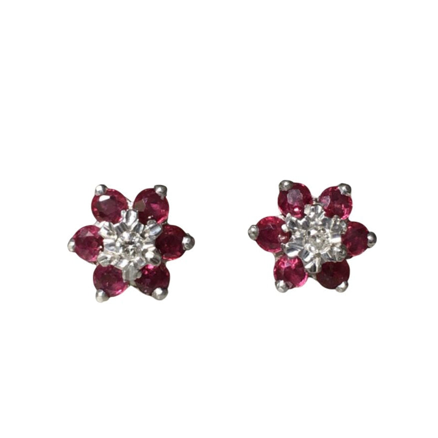 Earrings in White Gold, Yellow Gold, Rubies, and Diamonds