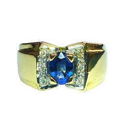 Tank Ring in white gold, yellow gold, sapphire, and diamonds