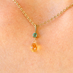 Yellow gold pendant with emerald and citrine