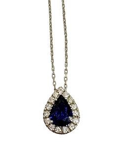 White gold, sapphire, and diamond necklace
