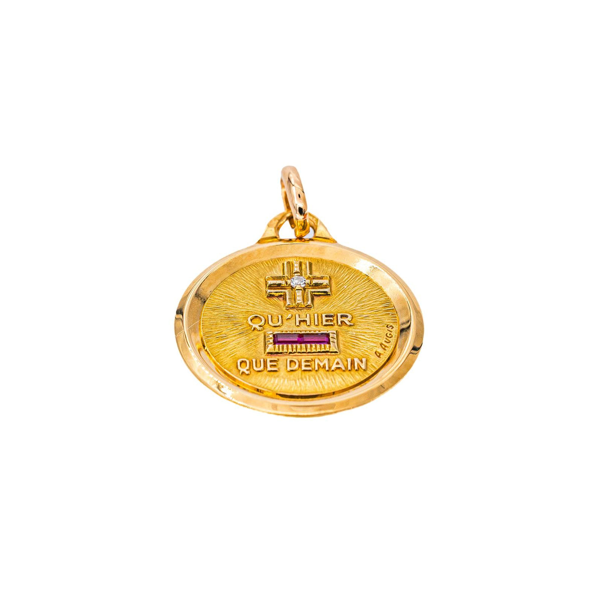 Augis "Medal of Love" Pendant, Yellow gold with Ruby