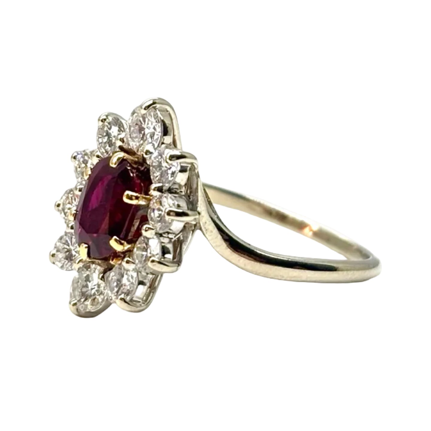 Marguerite Ring in White Gold, Ruby, and Diamonds