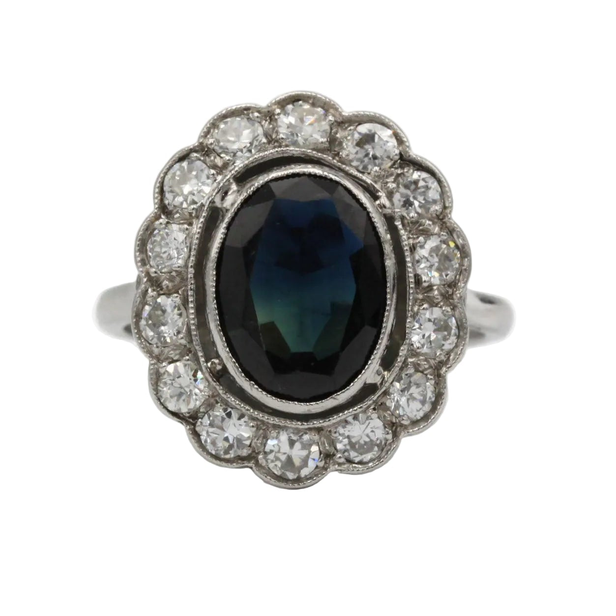 Bague Marguerite en or blanc, saphir et diamants